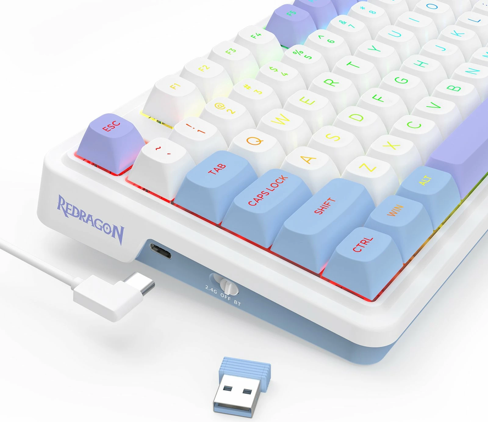Tastierë mekanike gaming Redragon UCAL MAX K673WBP-RGB-MAX, 75% 82 tasta, RGB, tri-mode (USB-C/BT/2.4GHz), hot-swap, bateri 4000mAh, bardhë
