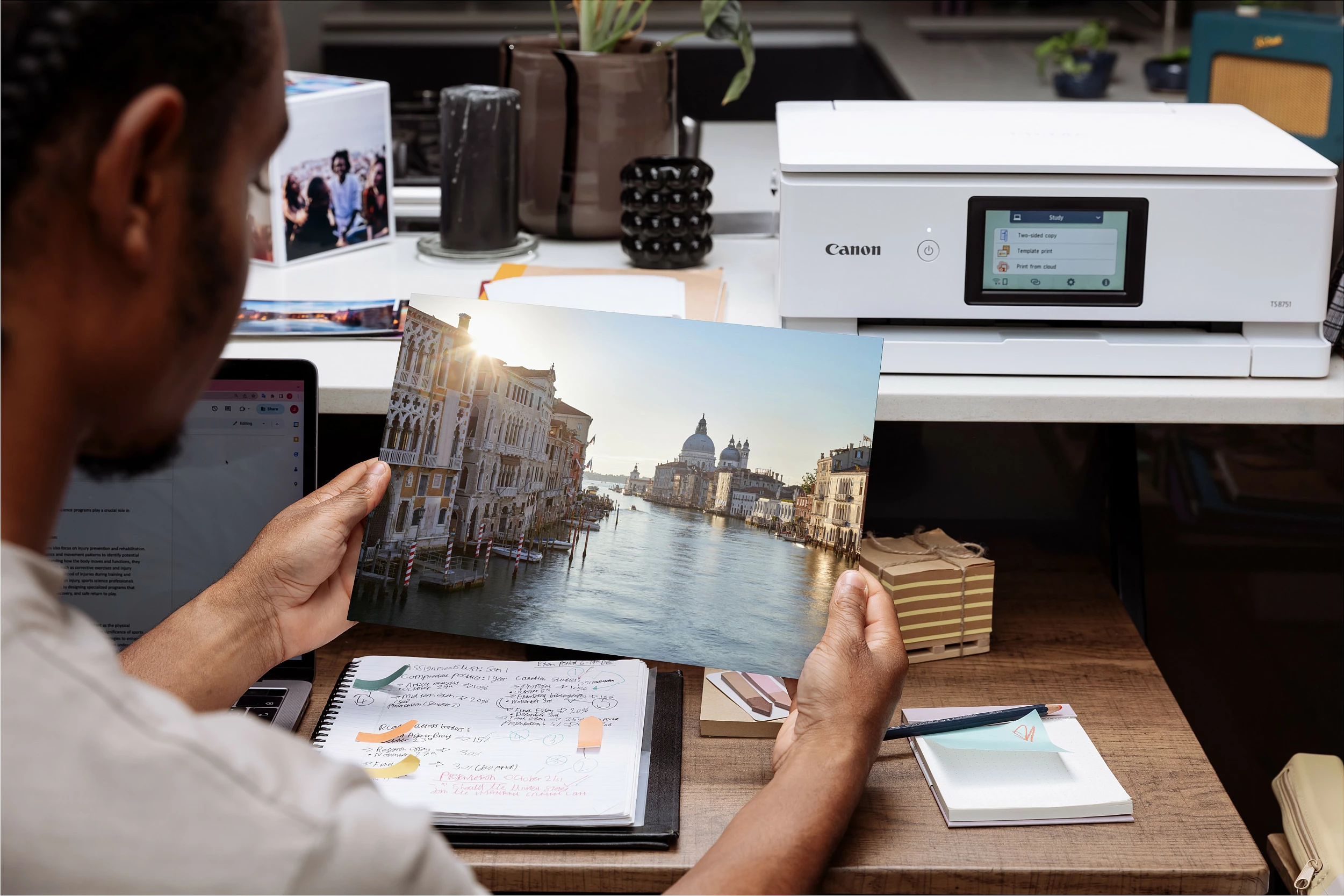 Printer multifunksional Canon PIXMA TS8751, inkjet me ngjyra, A4, Wi‑Fi, duplex, i bardhë