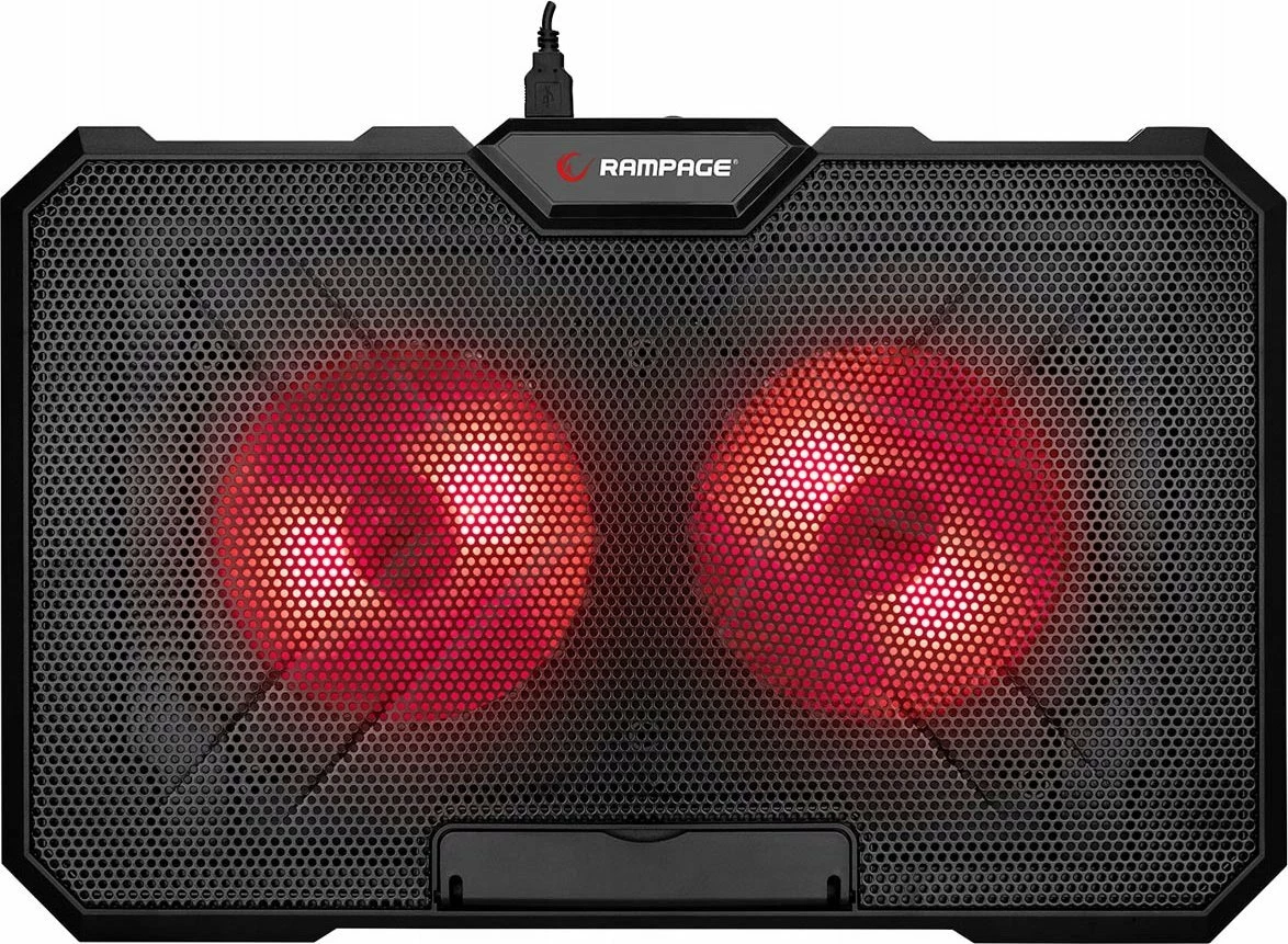 Mbajtës ftohës për laptop Rampage AD-RC12 GameZone, 2x120mm, RGB, 2x USB 2.0, 15-17\", i zi, me kabllo USB