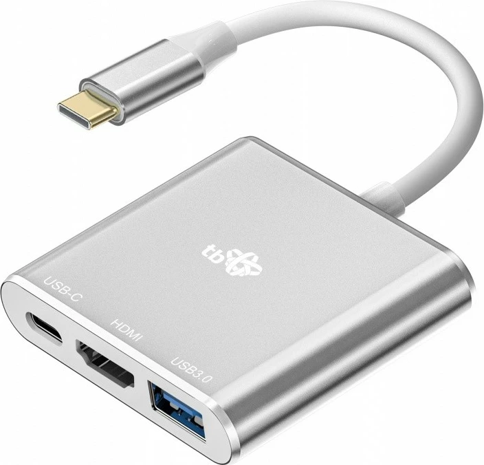 Adapter HUB USB C 3-në-1 TB, HDMI, USB 3.0, Power Delivery, Argjend