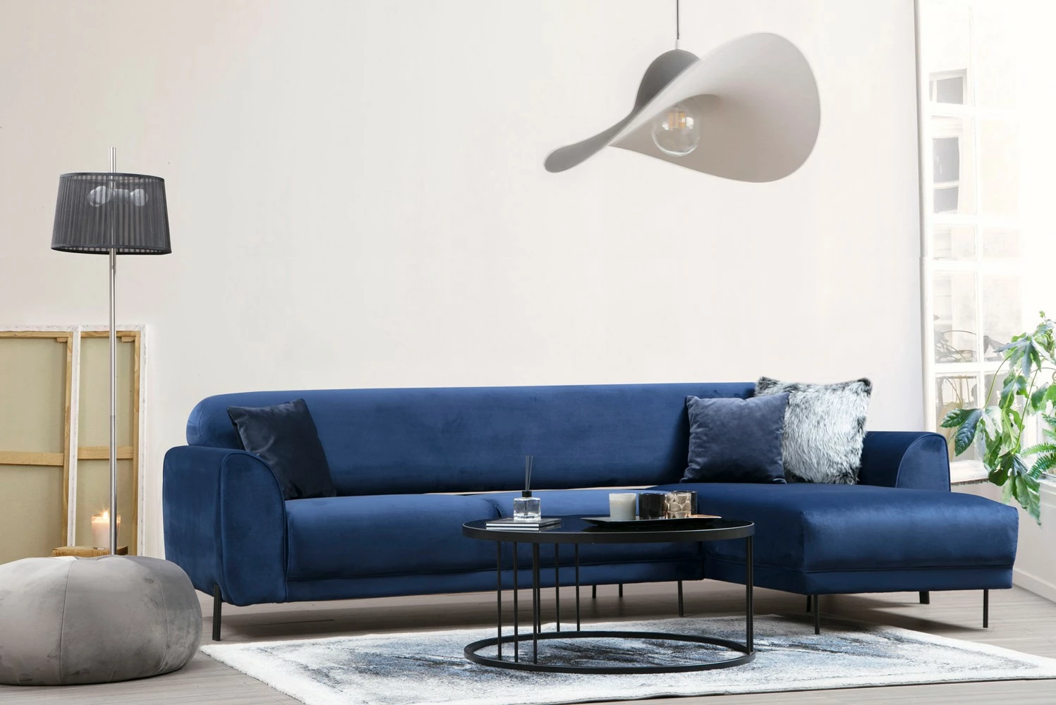 Kënd divan-krevat Atelier del Sofa, kënd i djathtë, ngjyrë blu e errët (L3-Chl)