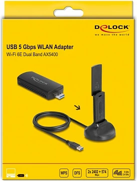 Adapter USB Wi‑Fi DeLOCK 12774, Wi‑Fi 6E, 2402 Mbps, 2.4/5/6 GHz, i zi