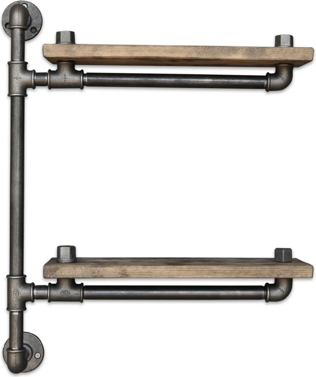 Raft muri prej druri dhe metali, ngjyrë arre dhe e zezë, Hanah Home, Boruraf076