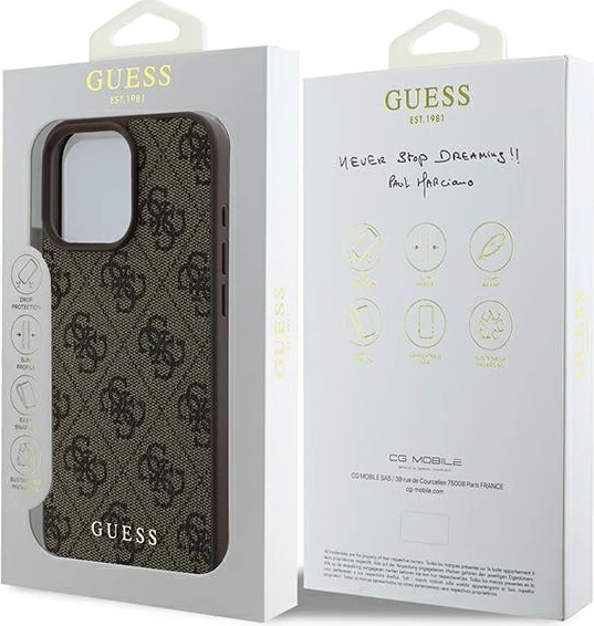 Mbështjellës Guess 4G Classic për iPhone 16 Pro Max, Kafe