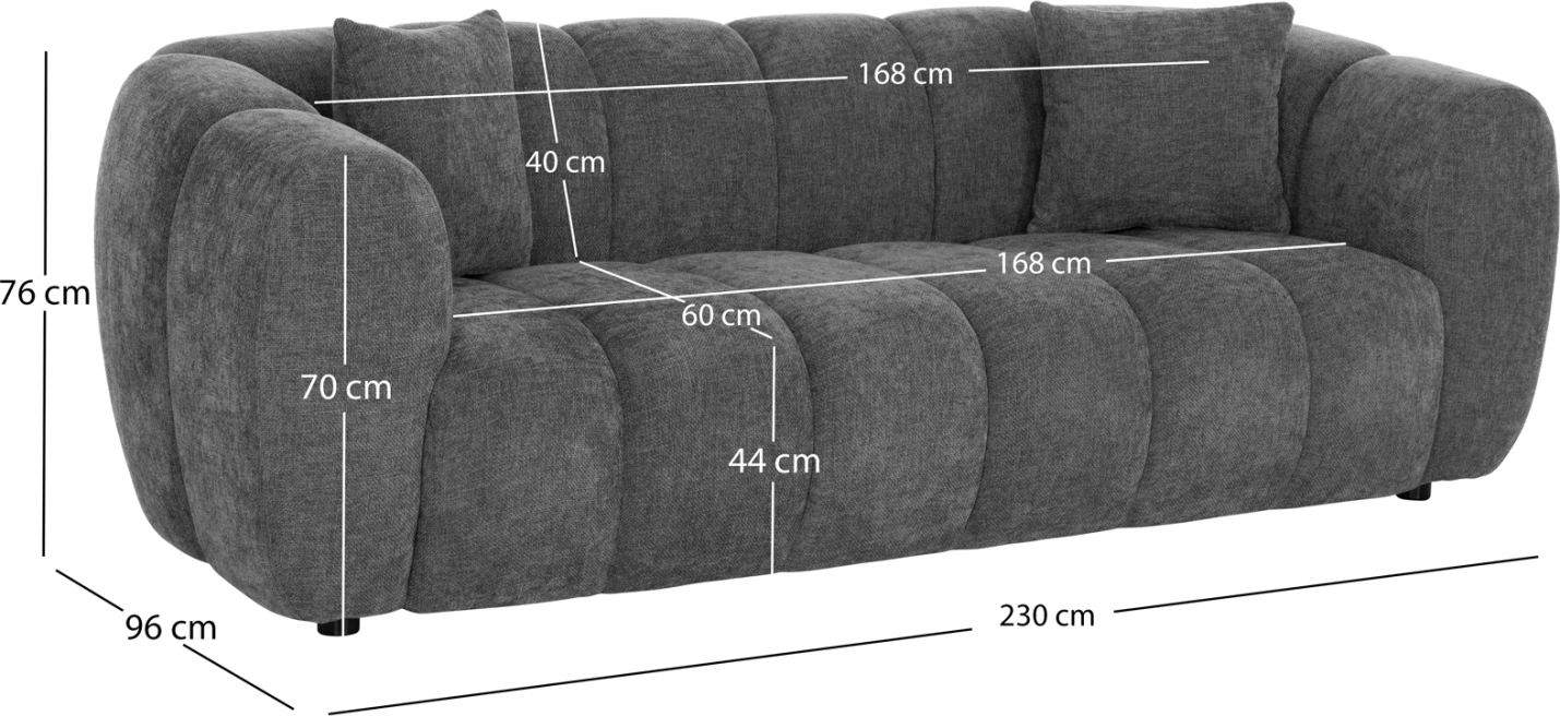 Divan treshe OPALE, material gri, CD3319.01, 230x96x76cm