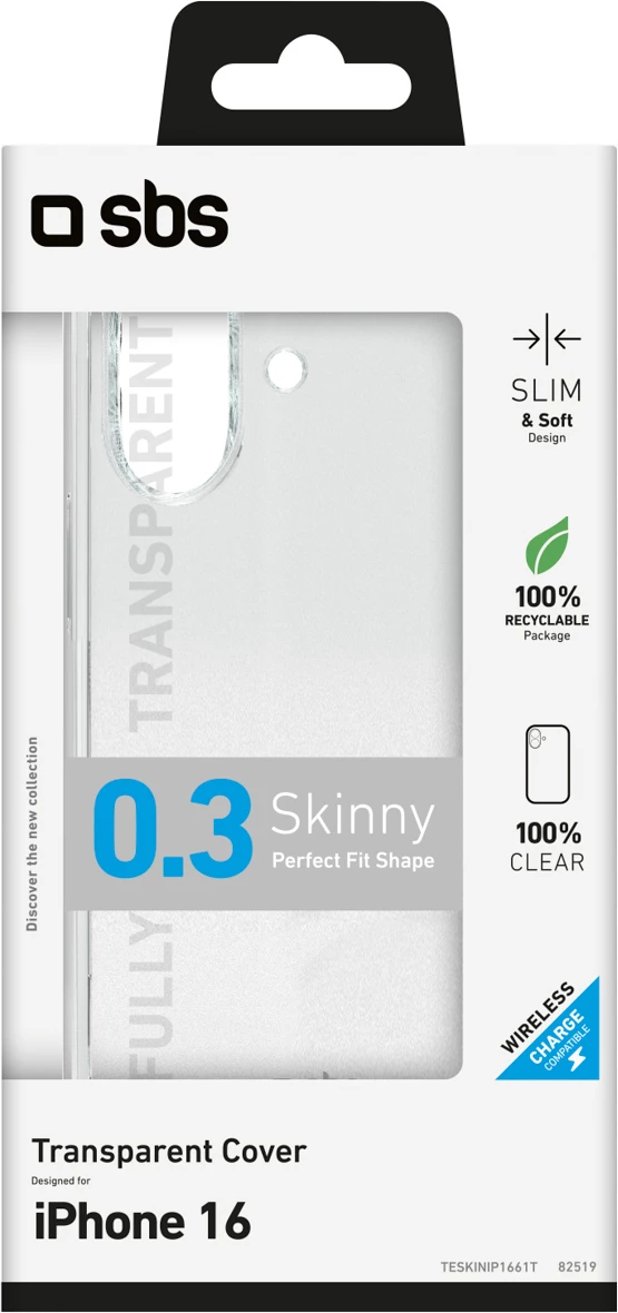 Mbështjellës për celular SBS Skinny Cover për iPhone 16, TPU, transparent
