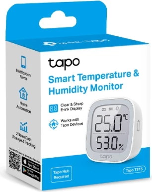 Sensor i mençur temperature dhe lagështie TP-LINK Tapo T315, ekran 2.7" E-ink, i bardhë, set me 2 bateri AAA 2