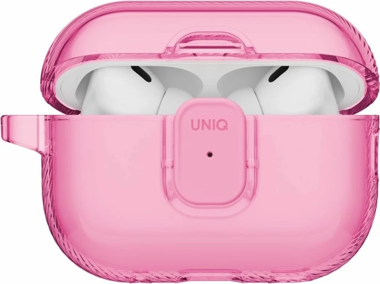 Kutí AirPods Pro 3 UNIQ Glase Pro Lock, rozë, me karabiner