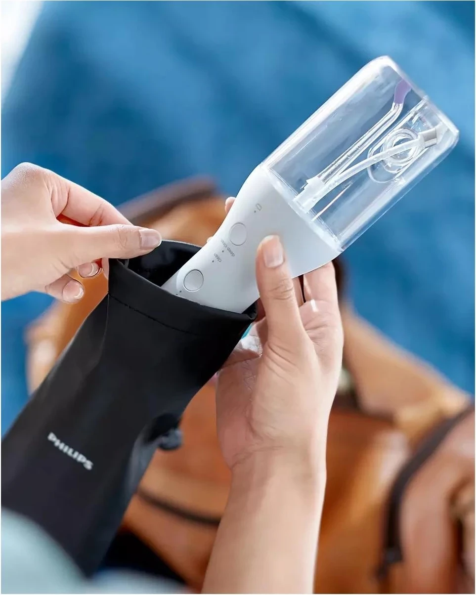 Irrigator oral Philips Sonicare HX3826/31 me bateri, me qese udhëtimi, i bardhë
