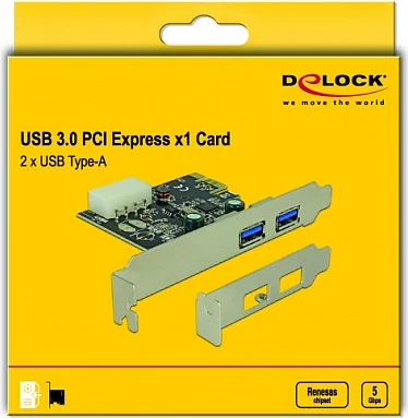 Kartelë zgjerimi PCIe DeLOCK 89243, 2x USB 3.2 Gen 1 Type-A, 5 Gbit/s, Renesas, Silver