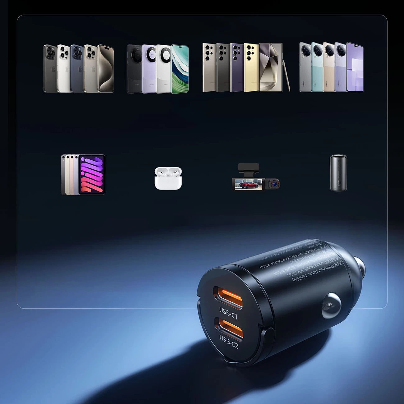 Karikues veture Orico MiniRing 30W, 2x USB-C PD/QC/PPS, i zi, në kuti