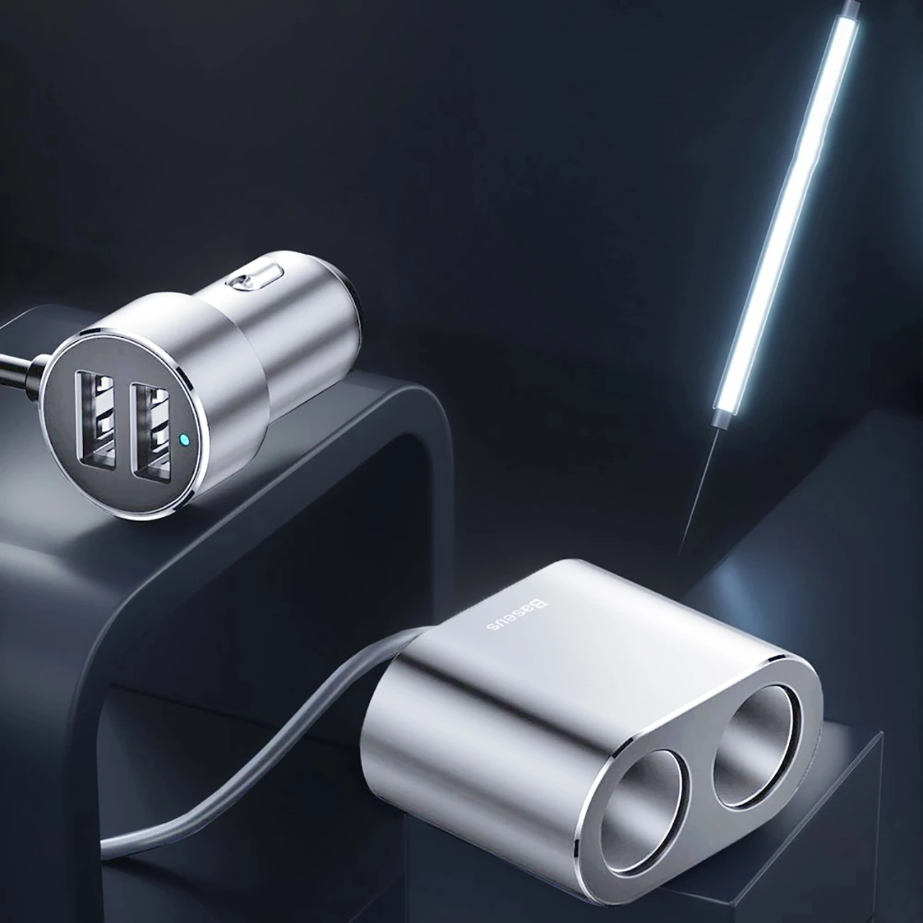 Karikues veture Baseus CRDYQ-0S, 2x dalje çakmaku 80W, 2x USB-A 3.1A, argjend