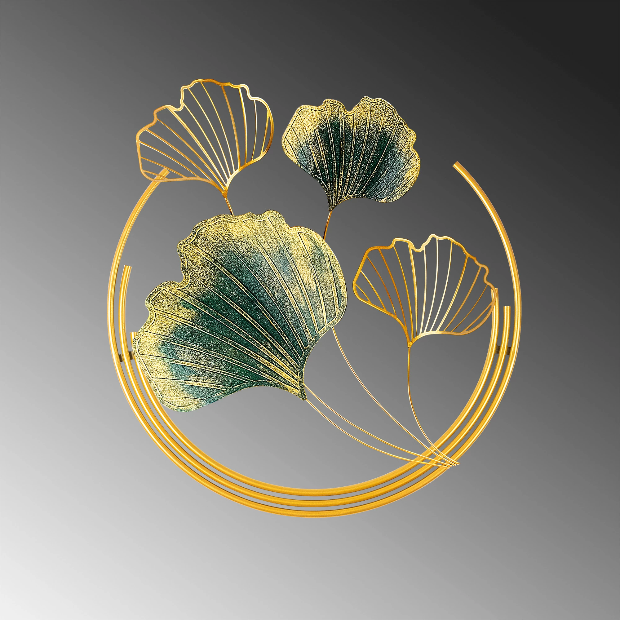 Aksesor dekorativ metalik për mur, Wallity Hancheng, ngjyrë e gjelbër dhe ari, 50x50x7cm