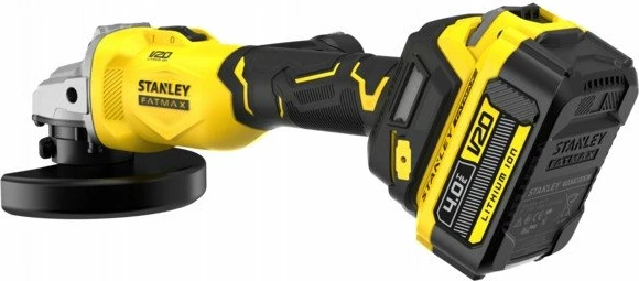Bluarëse këndore Stanley FATMAX SFMCG710M1TQW 18V 125mm brushless, set me bateri 4Ah + karikues + valixhe PRO-STACK, zi/verdhë
