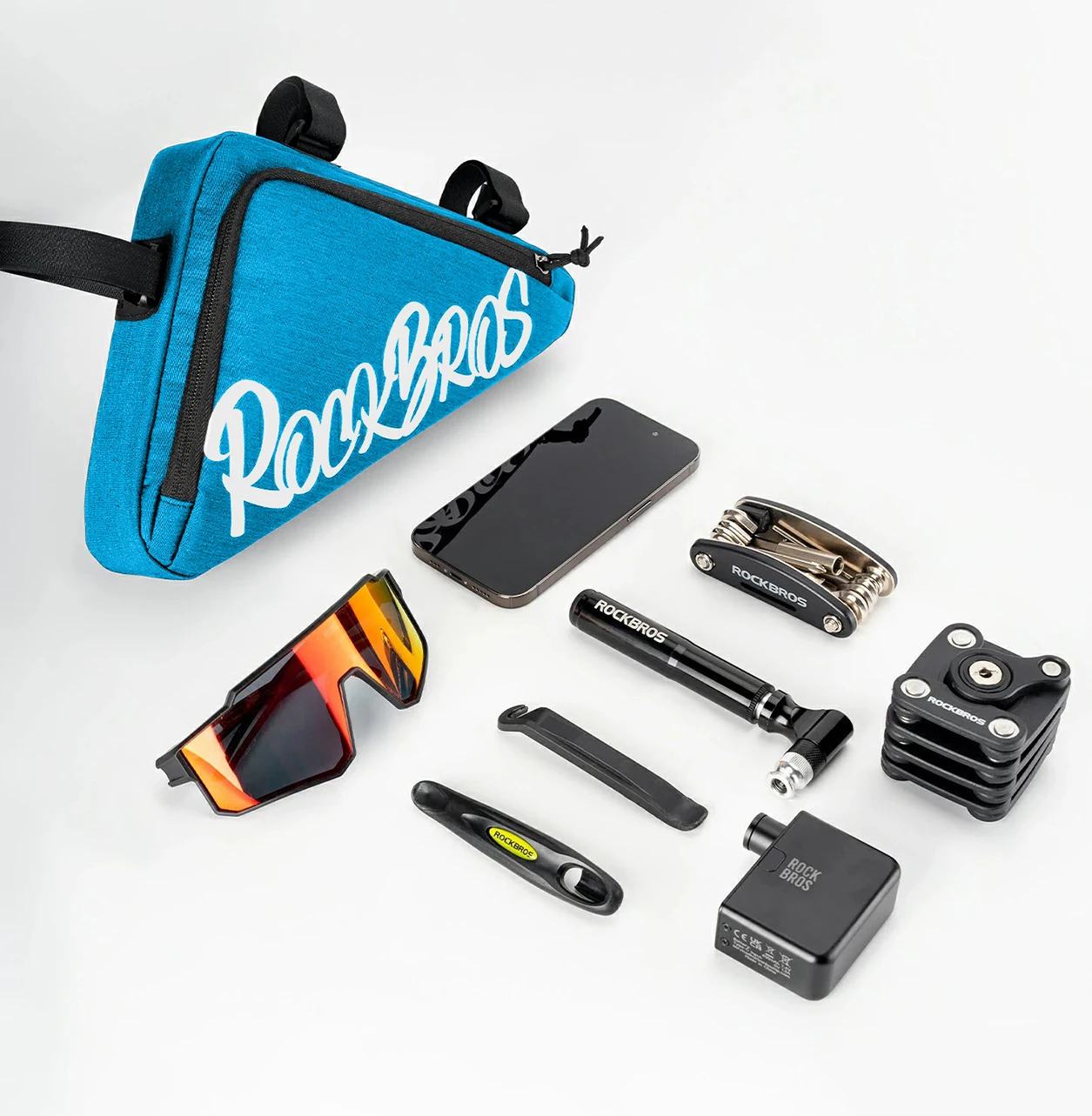 Çantë trekëndore për kornizë biçiklete Rockbros G002 Flash Journey 1.4L, blu