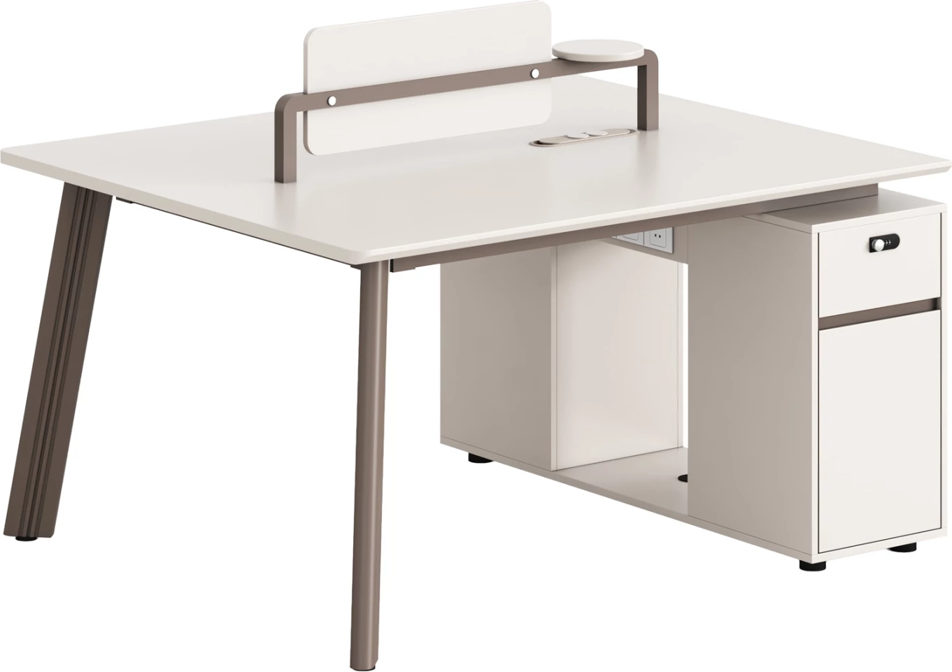 Pult pune për dy persona, ngjyrë krem e bardhë, këmbë alumini, 140x120x75cm