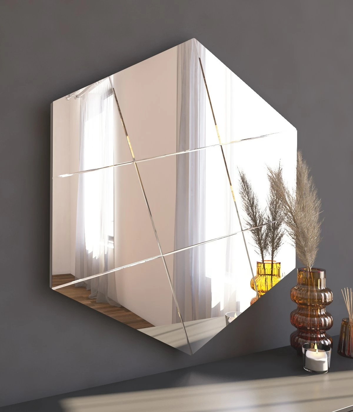 Pasqyrë dekorative Argyle, e bardhë, Skye Decor, 70x60x2.2cm