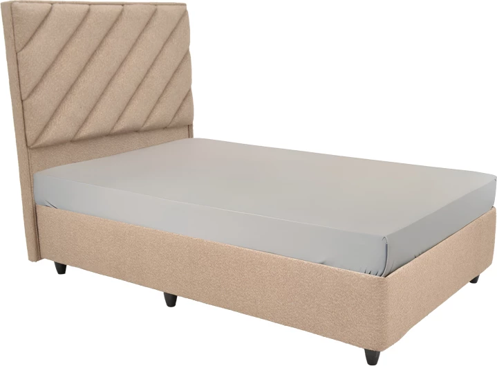 Krevat njësh Tito me hapësirë ruajtjeje, pëlhurë bouclé, ngjyrë kafe e çelët, 120x200cm