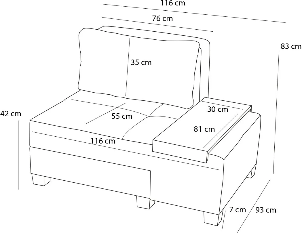 Krevat-kolltuk një vendësh, Atelier del Sofa, Perenna Chenille, antracit, pjesa e majtë