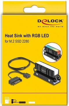 Ftohës për SSD M.2 DeLOCK 18460, alumini/bakër, ARGB 5V 3-pin, SATA, i zi
