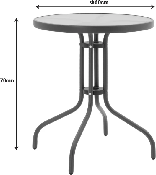 Tavolinë me karrige Watson-Lindaria set prej 3 pjesësh, metal-xham, Φ60x70cm