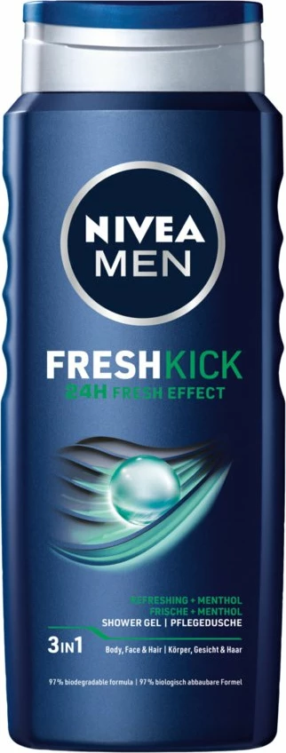 Xhel dushi 3-në-1 për meshkuj Nivea Fresh Kick 500ml