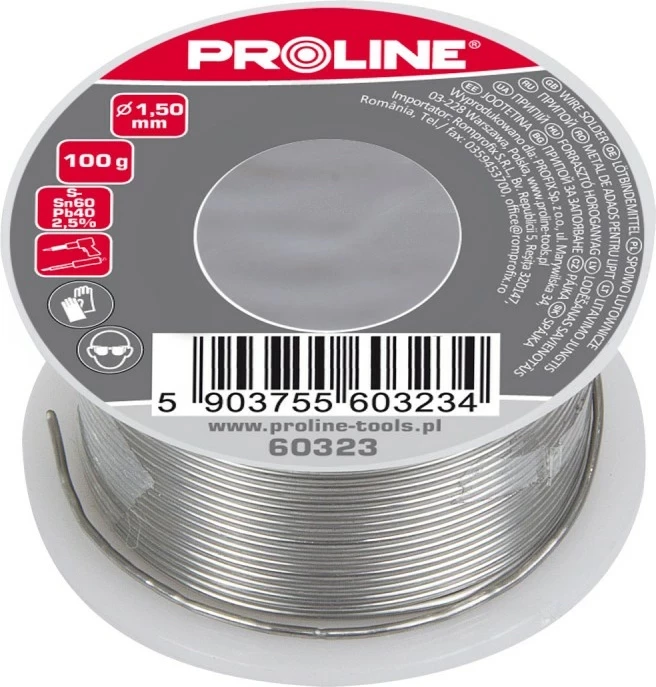 Tel për saldim të butë PROLINE 60324 Sn60/Pb40, 2.5% fluks, Ø1 mm, 3 m, 3 copë