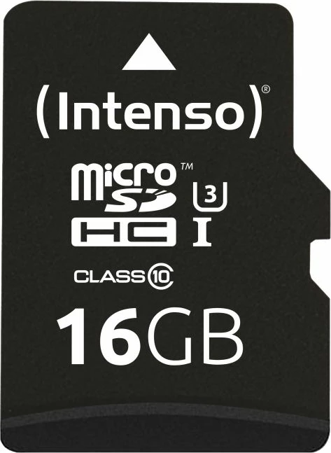 Kartelë memorie microSD INTENSO UHS-I Professional 16GB Class 10 90MB/s, e zezë, me adapter SD