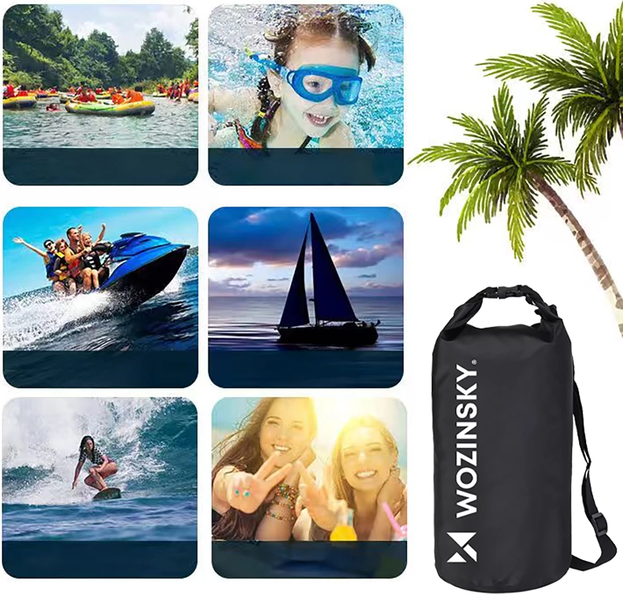 çantë dry bag ujërezistente për SUP/kajak, Wozinsky, WWK-10, 10L, e zezë