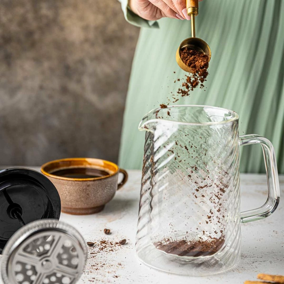 Infuzor me piston French press Klausberg KB-7764 1000 ml, xham borosilikat, dy-murësh, kapak rozë ari
