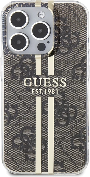 Mbështjellës Guess IML 4G Gold Stripe për iPhone 15 Pro Max, kafe