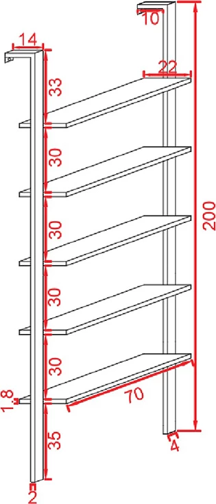 Raft muri Tenesi, ngjyrë e bardhë me kornizë metalike ari, 60x22x200cm