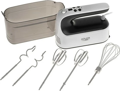 Mikser dore Adler AD 4229, 600 W, 9 shpejtësi, Turbo, ekran LCD, me kuti aksesorësh, e bardhë-e zezë