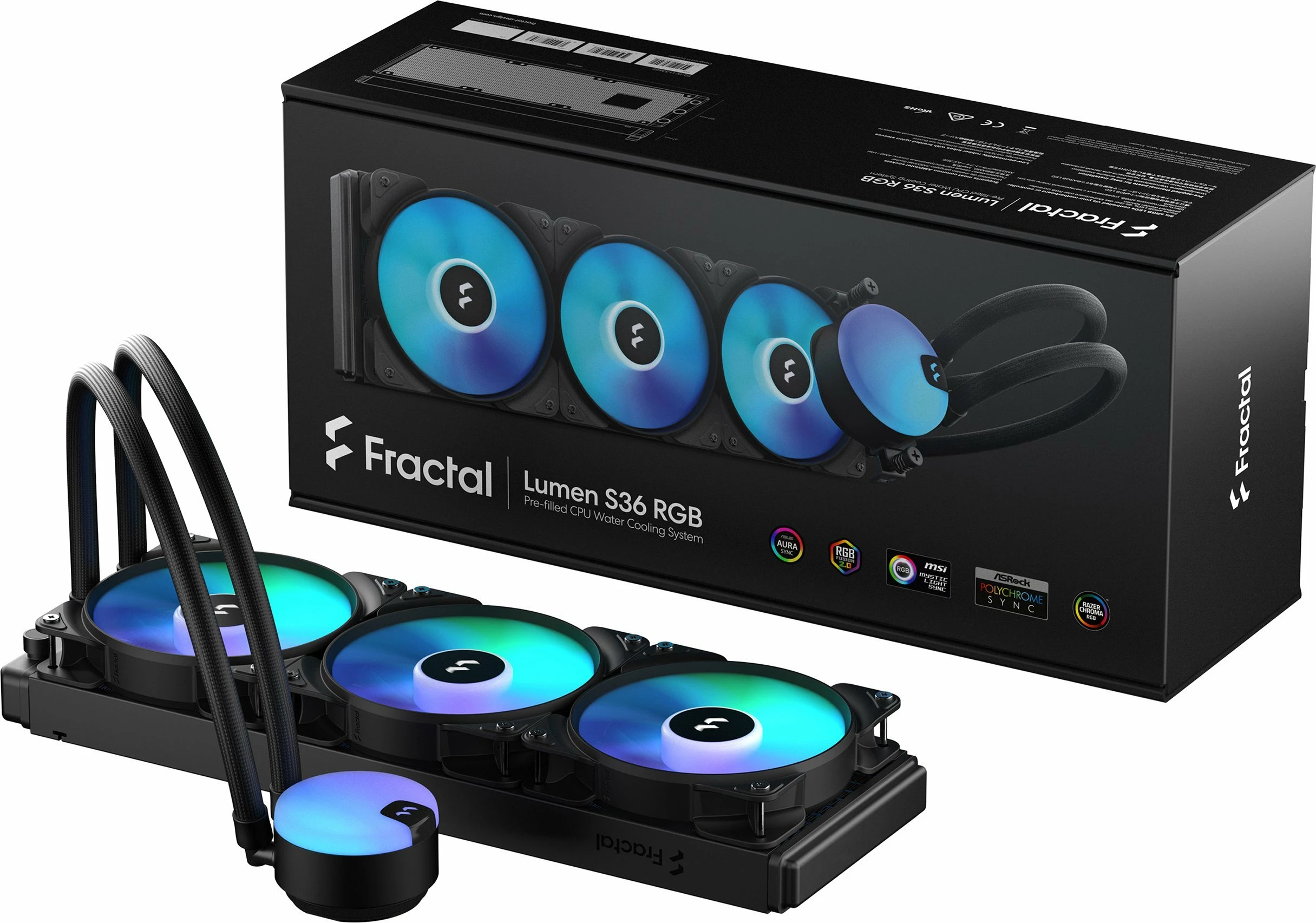 Ftohës uji AIO për procesor Fractal Design Lumen S36 v2 RGB 360 mm ARGB, 3x120 mm, e zezë