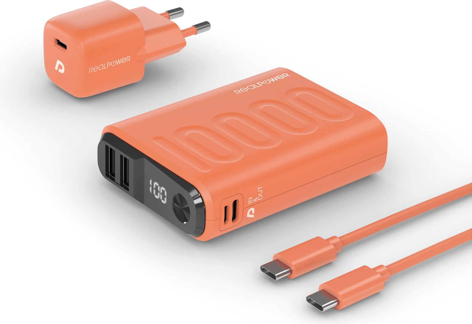 Power bank Realpower Ultron PB-10000, 10000 mAh, USB-C/USB-A, fast charge, portokalli
