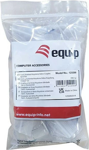 Lidhës inline keystone Cat.6 i mbrojtur EQUIP, RJ-45 femër-femër, 8 copë/set, flat, argjendtë