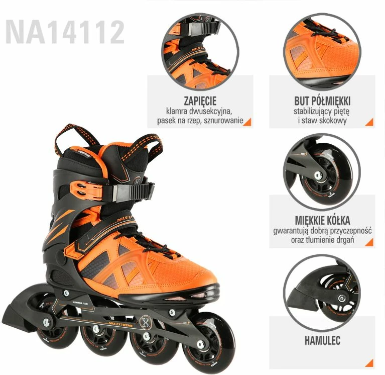 Rollera Nils Extreme NA14112, të zeza dhe portokalli, 39