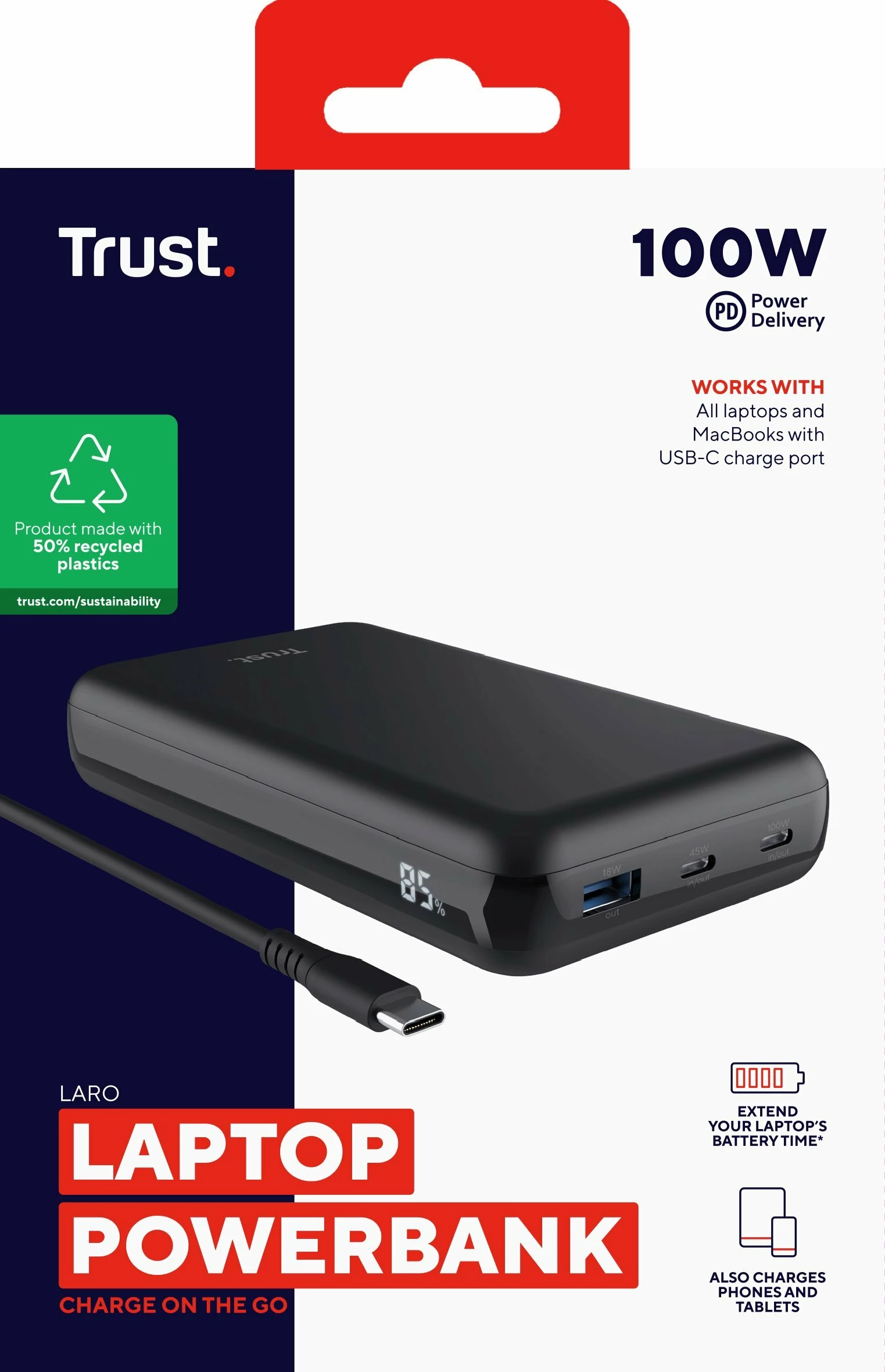 Powerbank Trust Laro 20000 mAh 100W PD me display, i zi 8