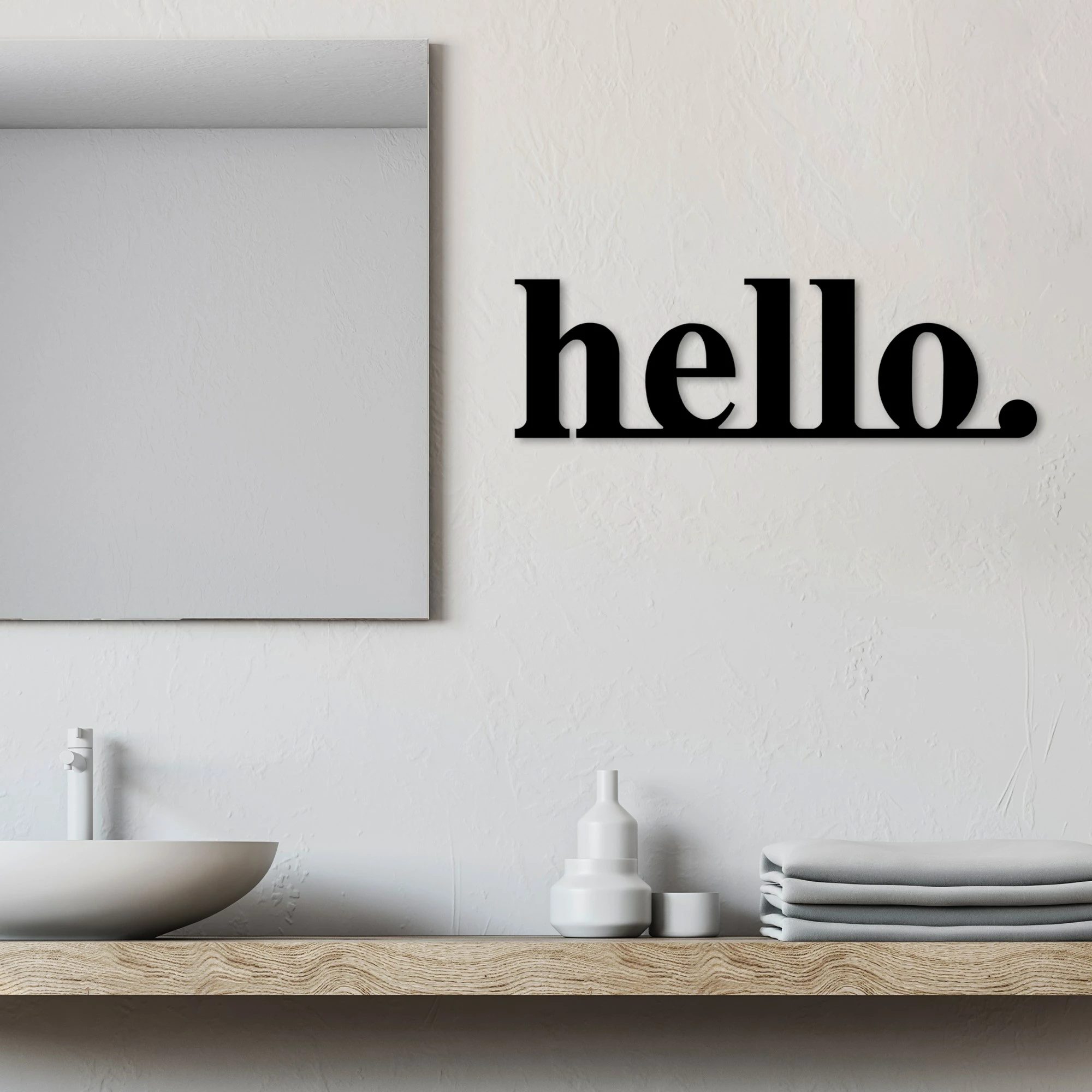 Aksesor dekorativ metalik për mur, Wallity, 'hello', ngjyrë e zezë, 70x21cm