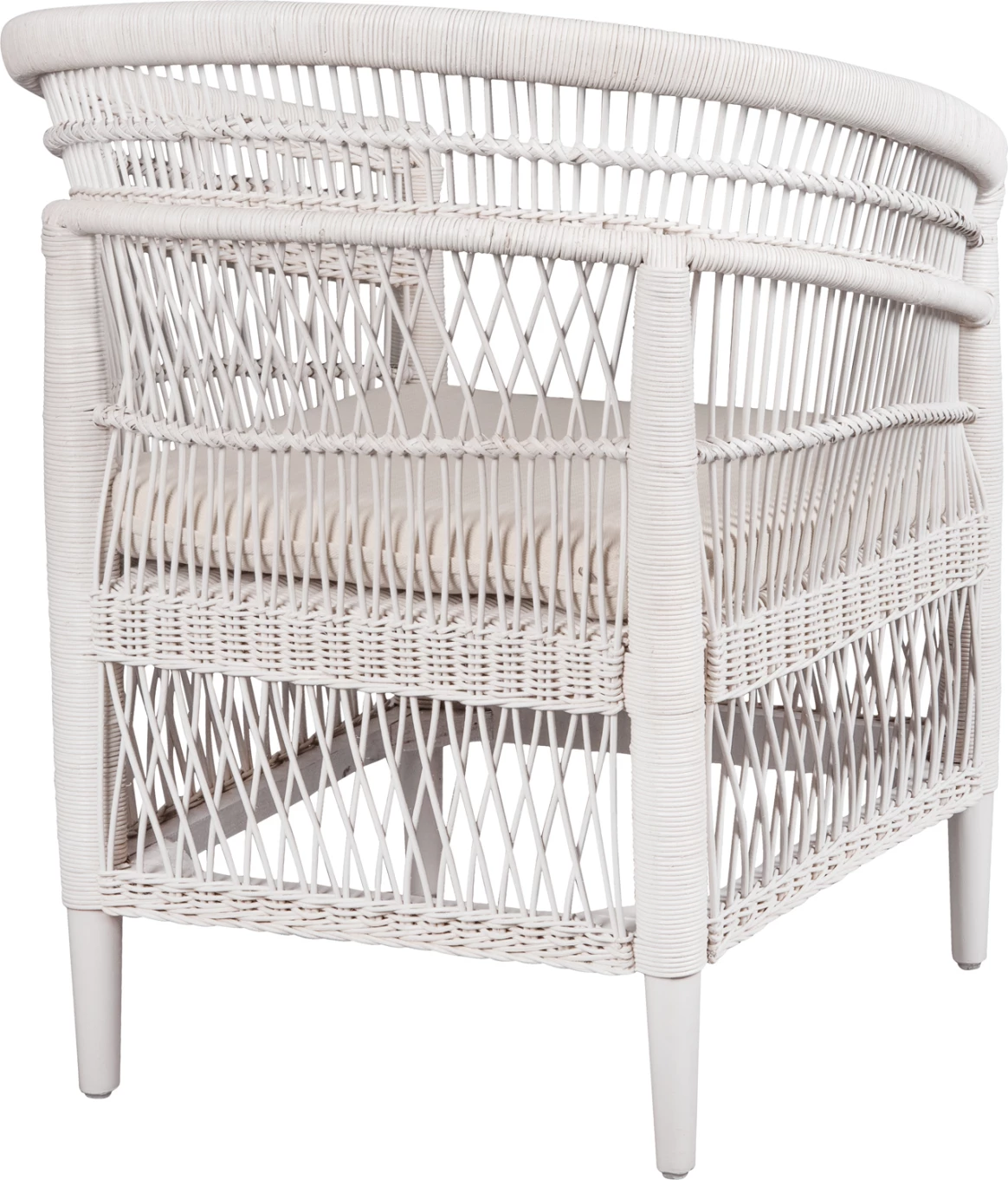 Karrige MALAWI FH9635.02 dru mahogany me rattan, jastëk i bardhë-bardhë 80x70x86Hcm