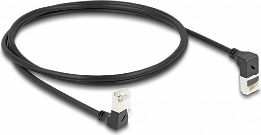 Kabllo rrjeti DeLOCK Cat6a S/FTP Slim RJ45 1m, konektor 90°, e zezë