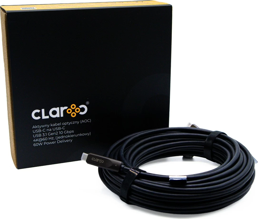 Kabëll USB-C Claroc aktiv, 12m, 4K@60Hz, 60W, zi