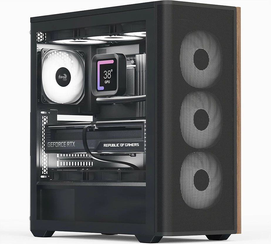 Kasë Aerocool D501A V2 Midi Tower, ATX/mATX, e zezë me dru