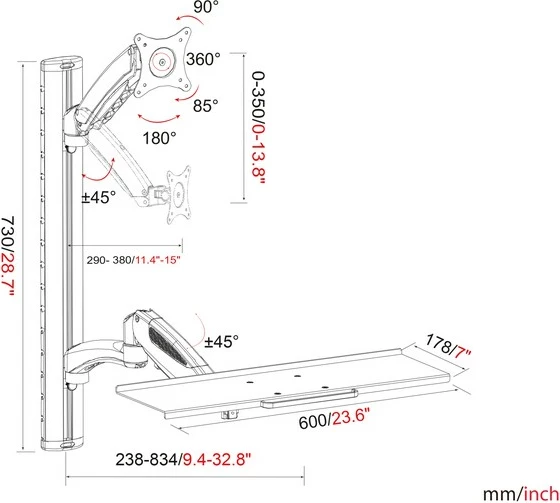 Krah muri për monitor dhe tastierë Digitus DA-90354, deri 27", 8 kg, VESA 75x75/100x100, zi/gri