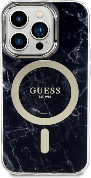 Mbështjellës Guess GUHMP14LPCUMAK për iPhone 14 Pro 6.1", MagSafe, mermer, zi