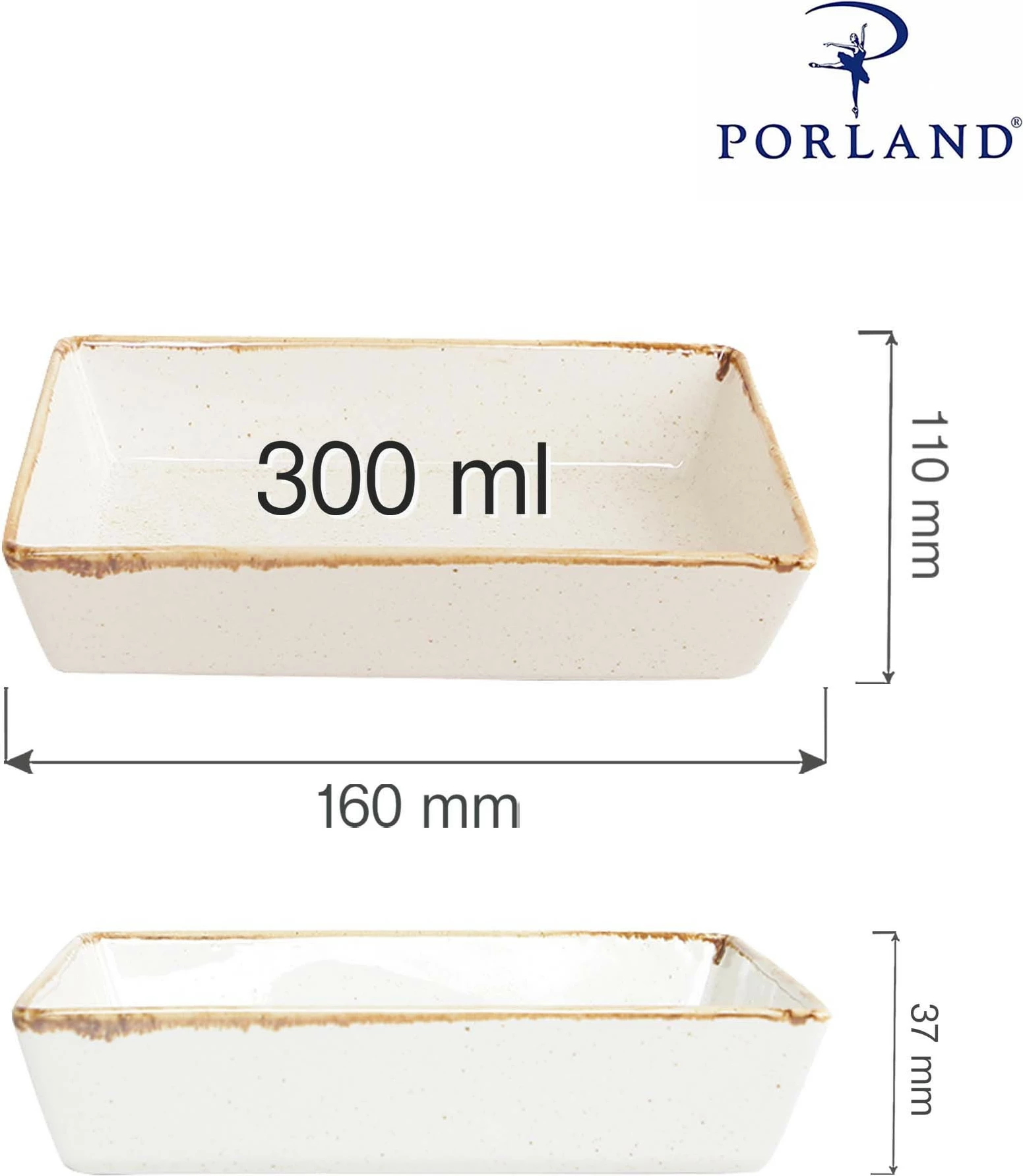 Pjatë mezeje Porland Seasons Sand 160x110 mm 300 ml, porcelan, krem-bezhë, set 6 copë