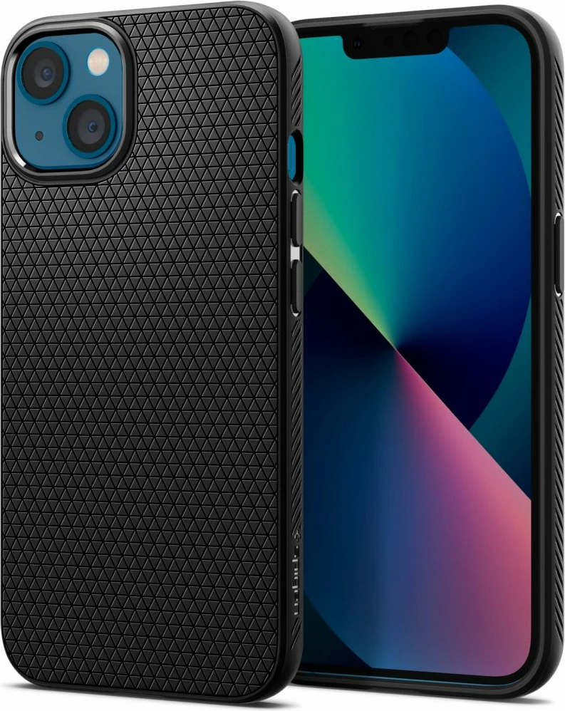 Mbështjellës, Spigen, Liquid Air për iPhone 13, TPU, i hollë, me airbagë në qoshe, e zezë mat, 1 copë