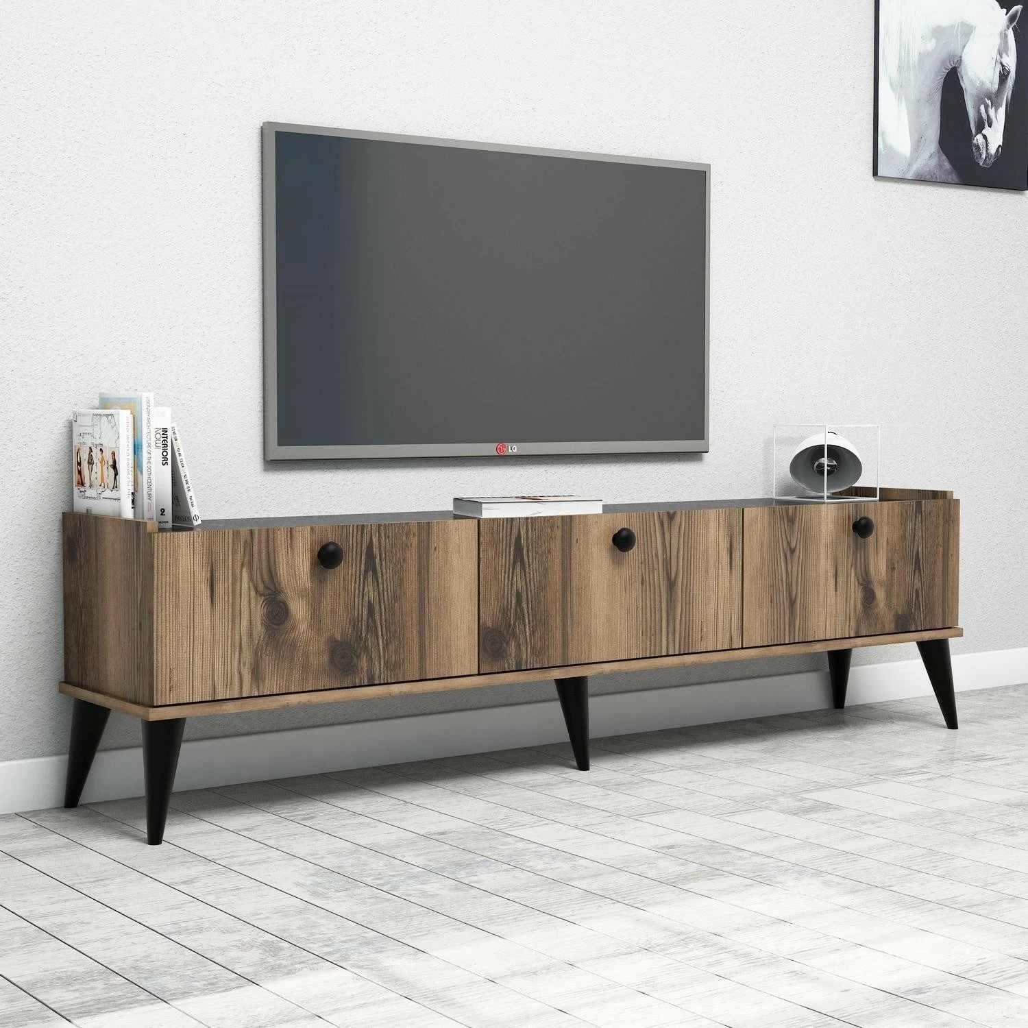 Komodë TV Hanah Home, Lidya, ngjyrë arrë dhe mermer, 180x49x35cm