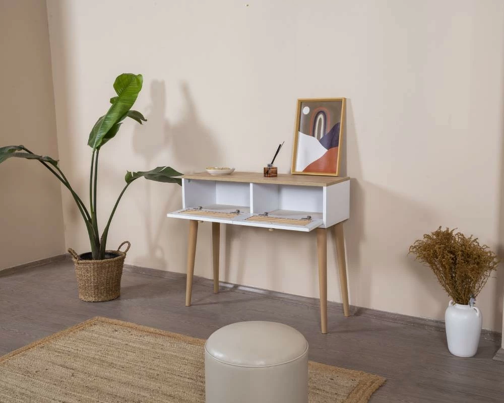 Komodë Skye Decor, ngjyrë e bardhë dhe lis, Goose