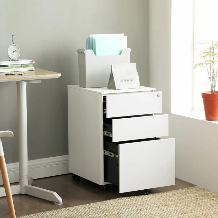 Kabinet zyre me rrota SONGMICS OFC60WT, 3 sirtarë, çelik, 39 x 52 x 60 cm, i bardhë